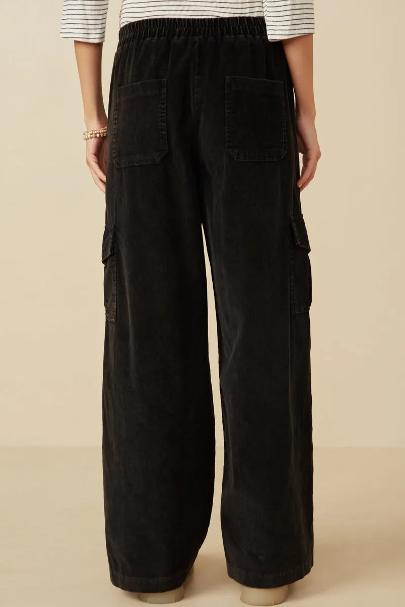 Washed Corduroy Wide Leg Cargo Pants