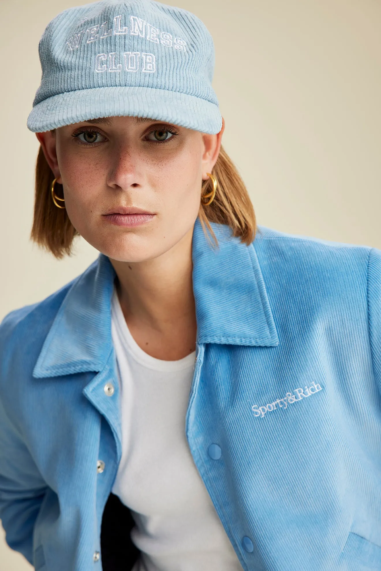 Wellness Club Corduroy Hat - Baby Blue/White