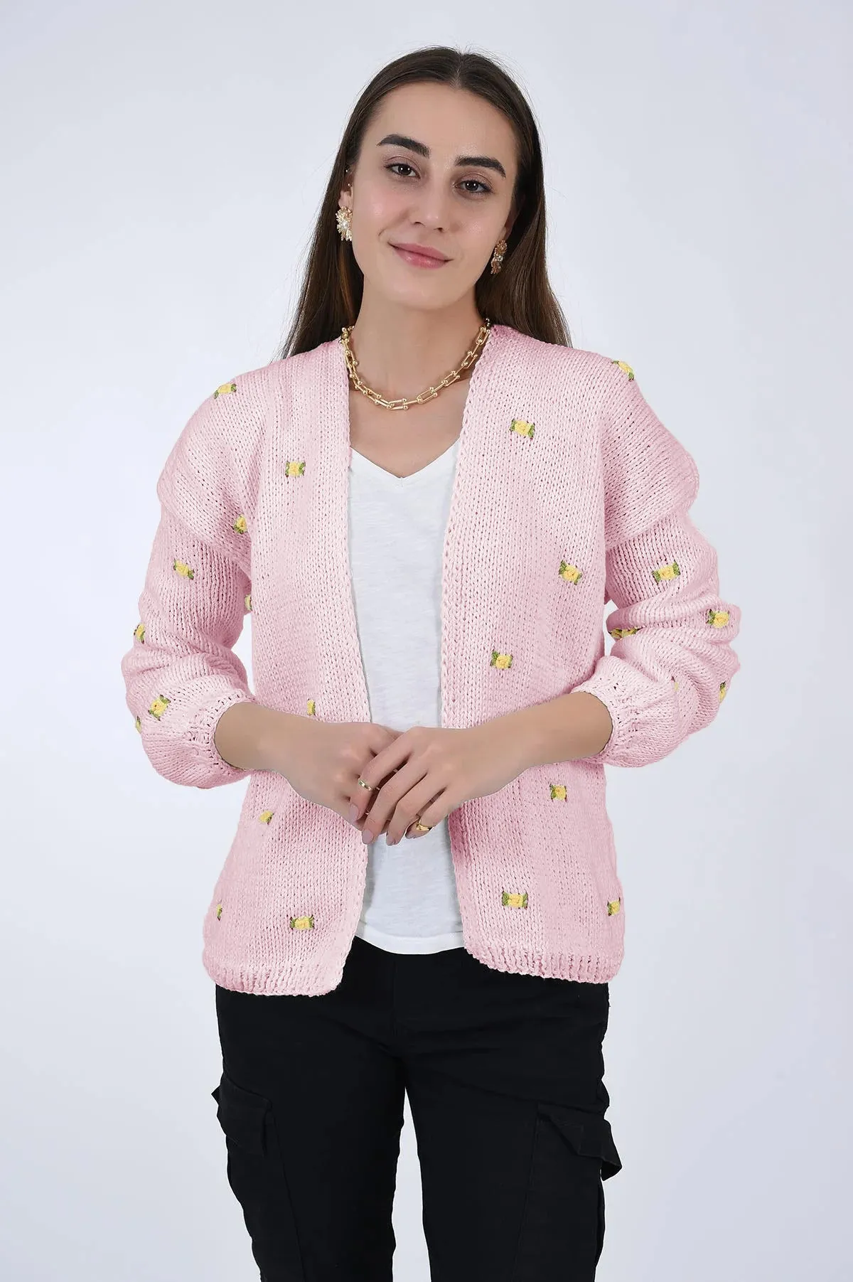 WINTER BLOOM YELLOW ROSE Cotton Cardigan