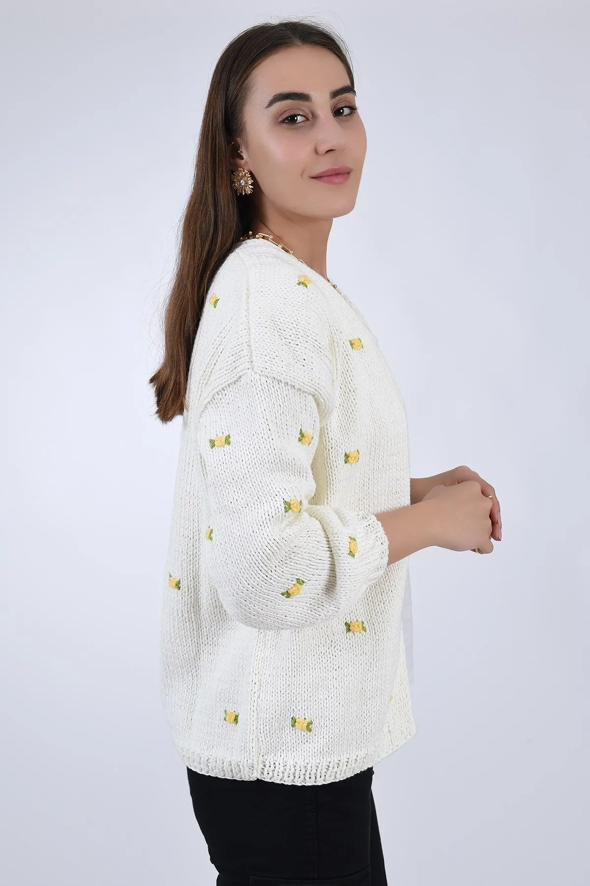 WINTER BLOOM YELLOW ROSE Cotton Cardigan