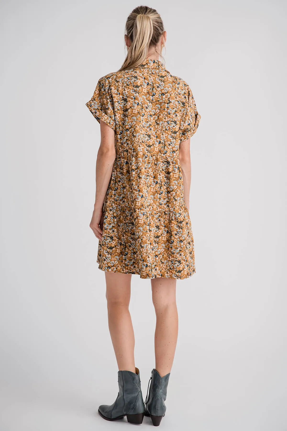 Wishlist Floral Corduroy Tiered Mini Dress