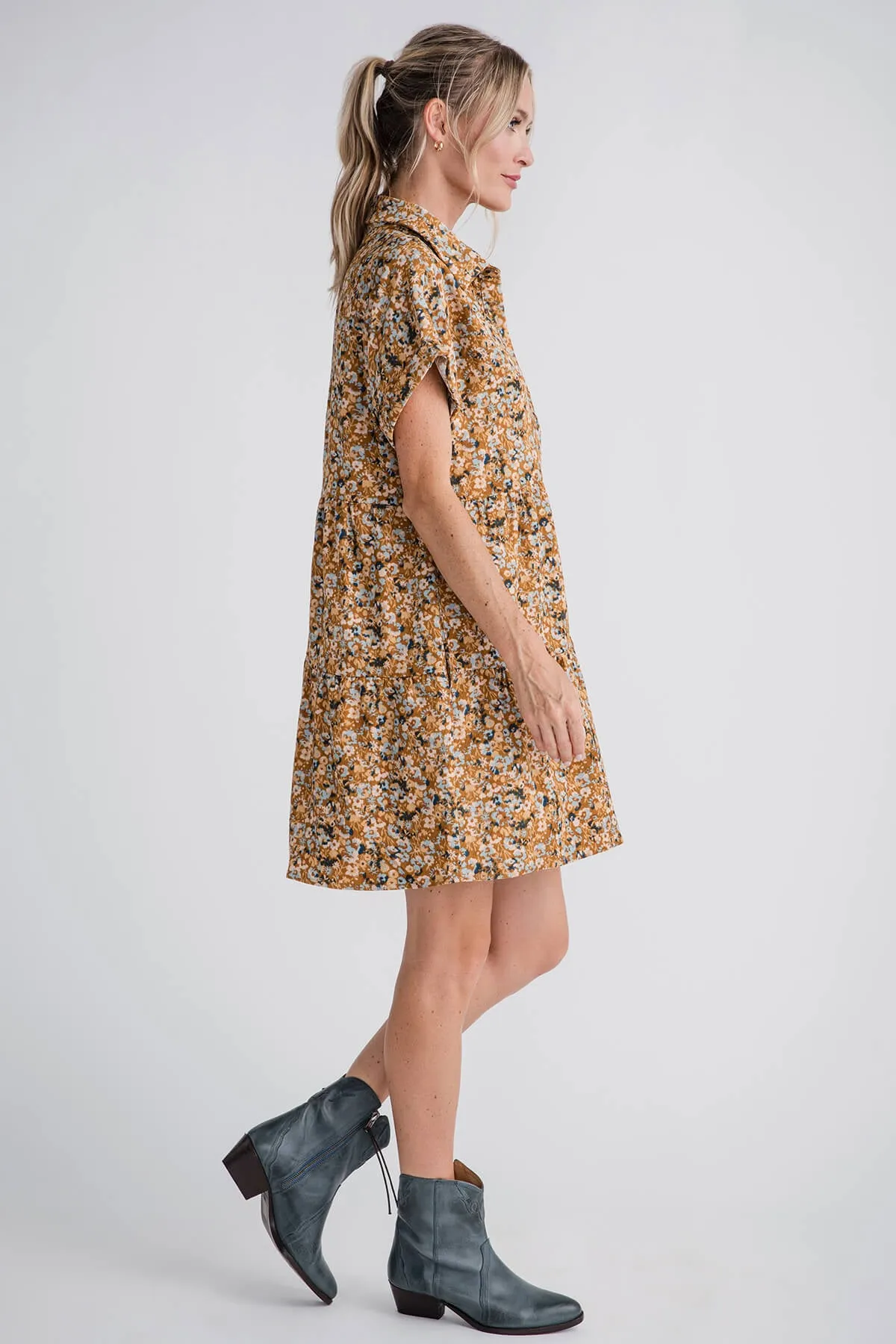 Wishlist Floral Corduroy Tiered Mini Dress