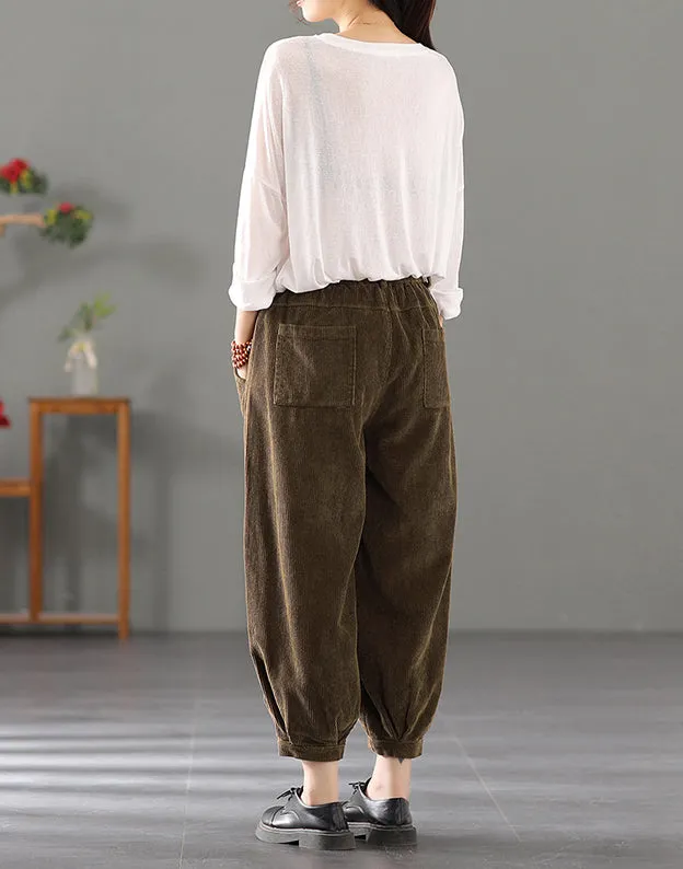 Women Corduroy Pants, Wide Leg Long Trousers, Winter khaki Maxi Pants