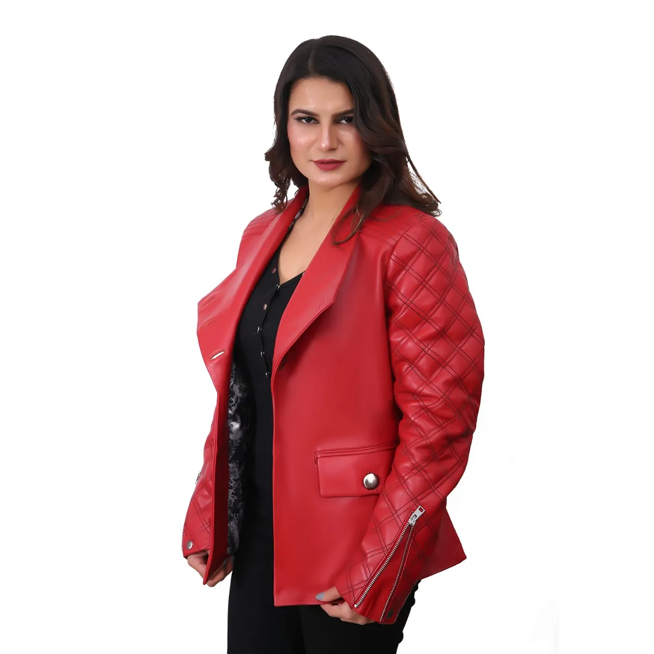 Women Valentines Red Biker Quilted Jacket