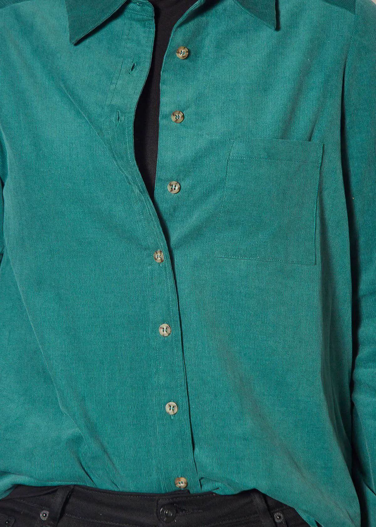 Women's Button Up Corduroy Shirt in Teal