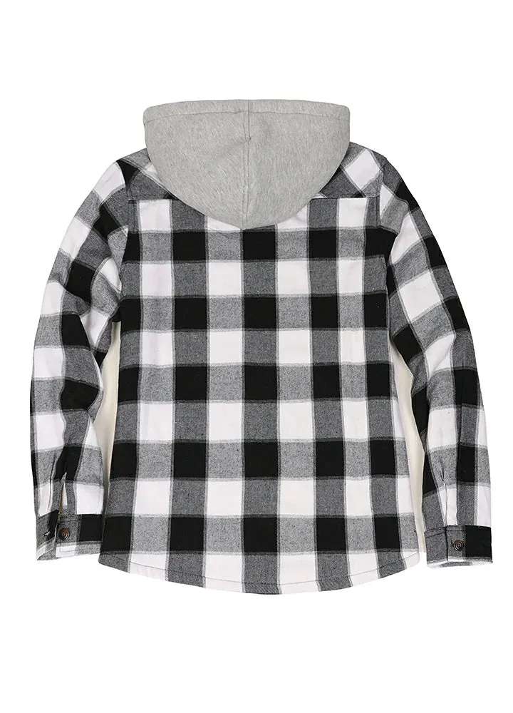 Women's Sherpa-Lined Full Zip Up Flannel Jacket with Fleece Hood