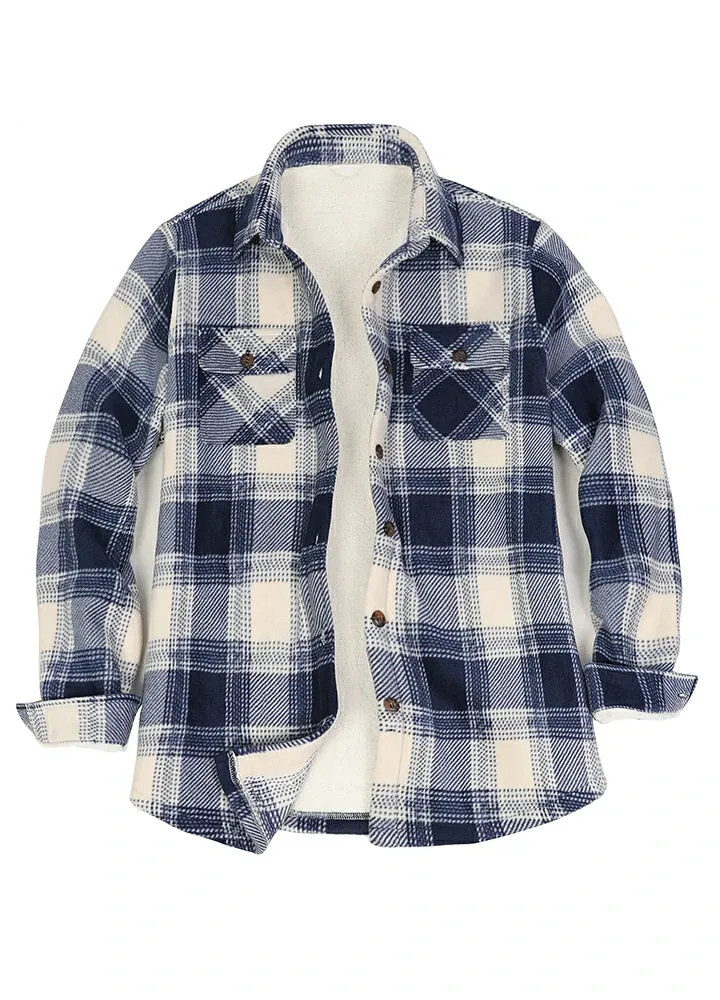 Women's Sherpa Lined Throughout Shirt Jacket Button Up Plaid Jacket