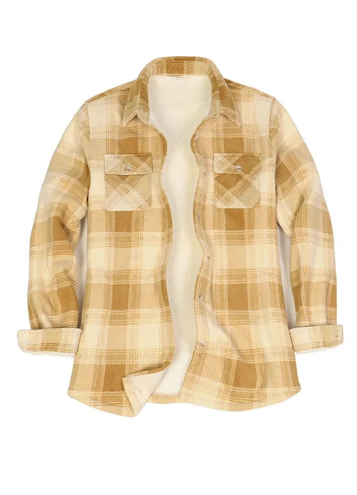 Women's Sherpa Lined Throughout Shirt Jacket Button Up Plaid Jacket