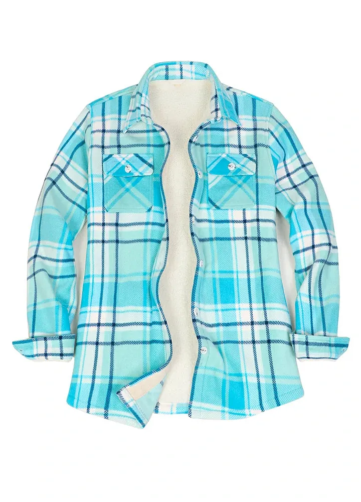 Women's Sherpa Lined Throughout Shirt Jacket Button Up Plaid Jacket