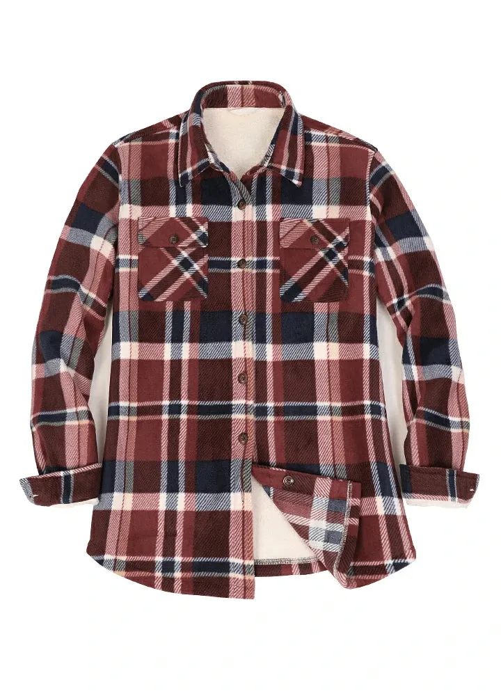 Women's Sherpa Lined Throughout Shirt Jacket Button Up Plaid Jacket