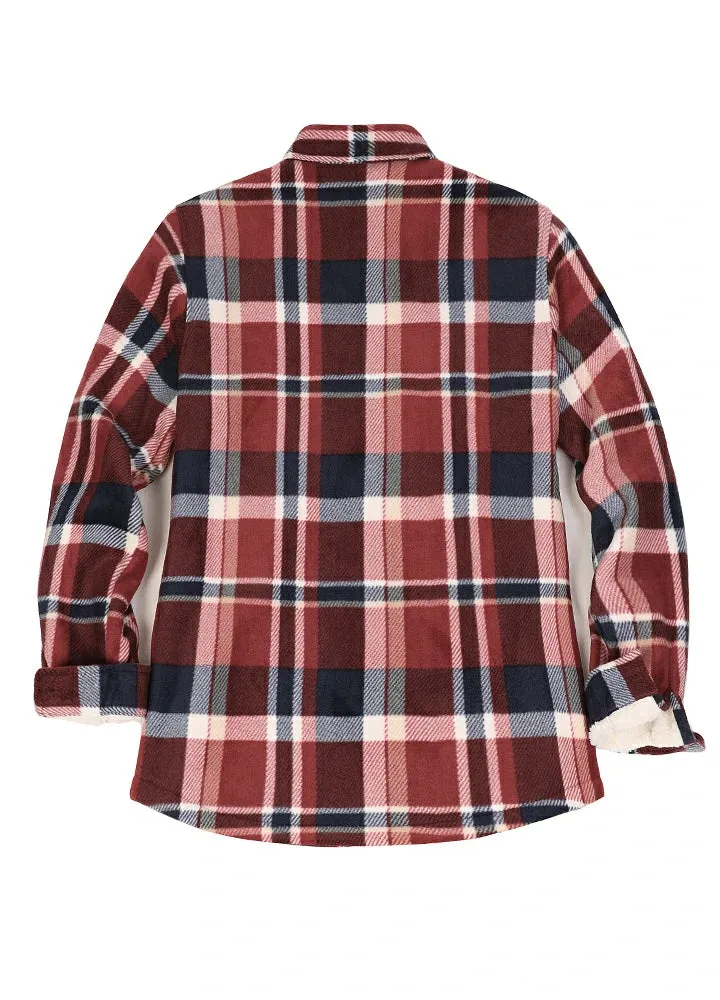 Women's Sherpa Lined Throughout Shirt Jacket Button Up Plaid Jacket